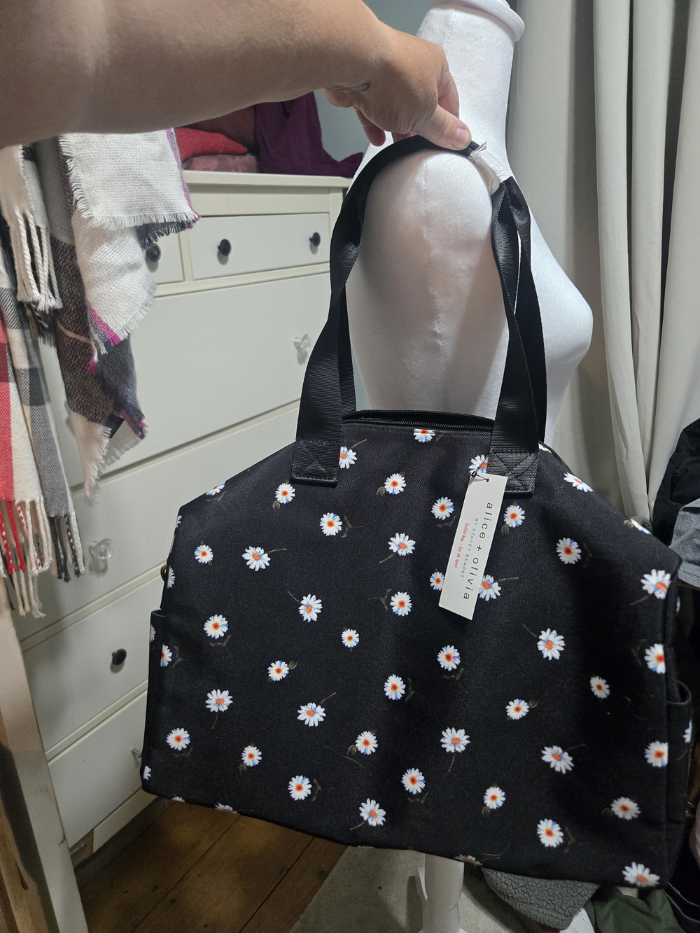 Black Daisy Duffle Bag with Top Handles - Alice & Olivia